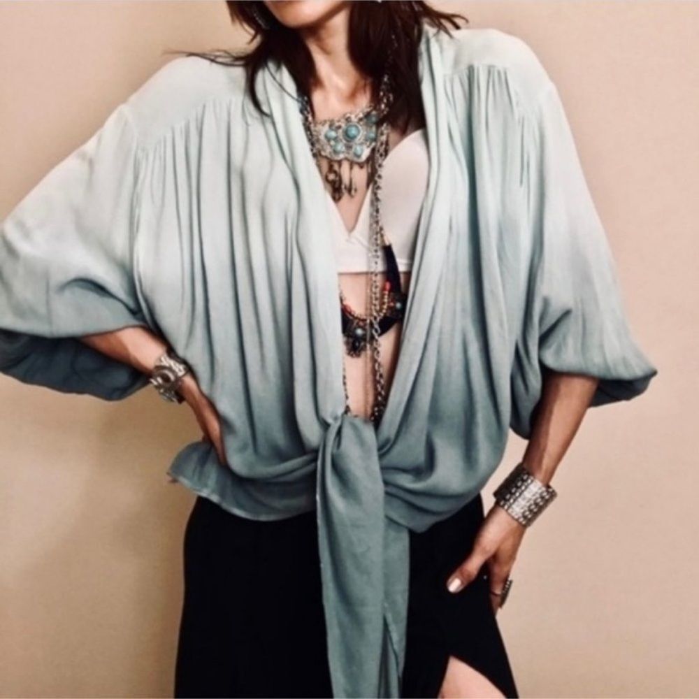 Young Fabulous & Broke Carmen Green Ombre Tie Front Top S